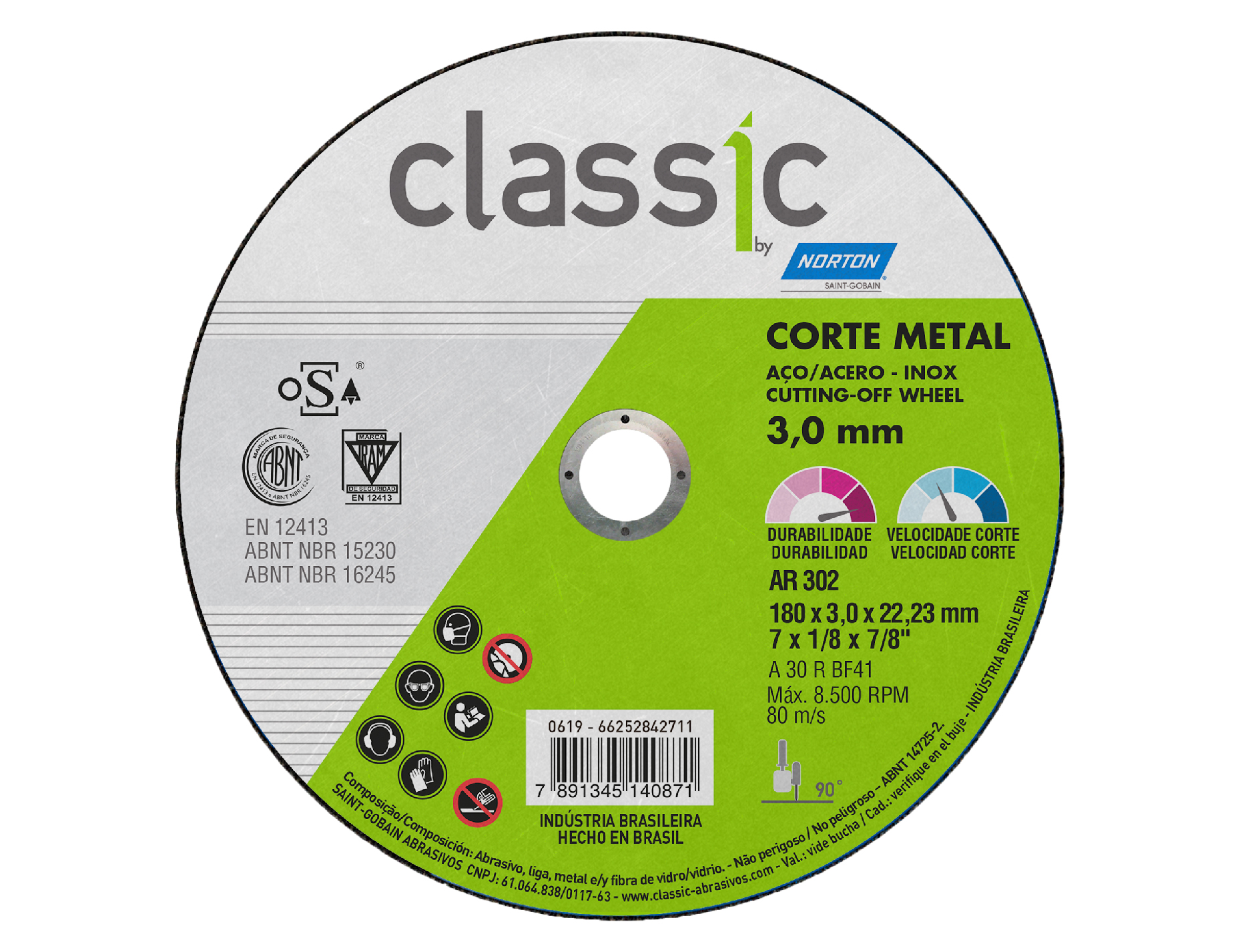  DISCO CORTE ACE.INOX.CLASSIC 180X3.0X22.23MM X25UN 
