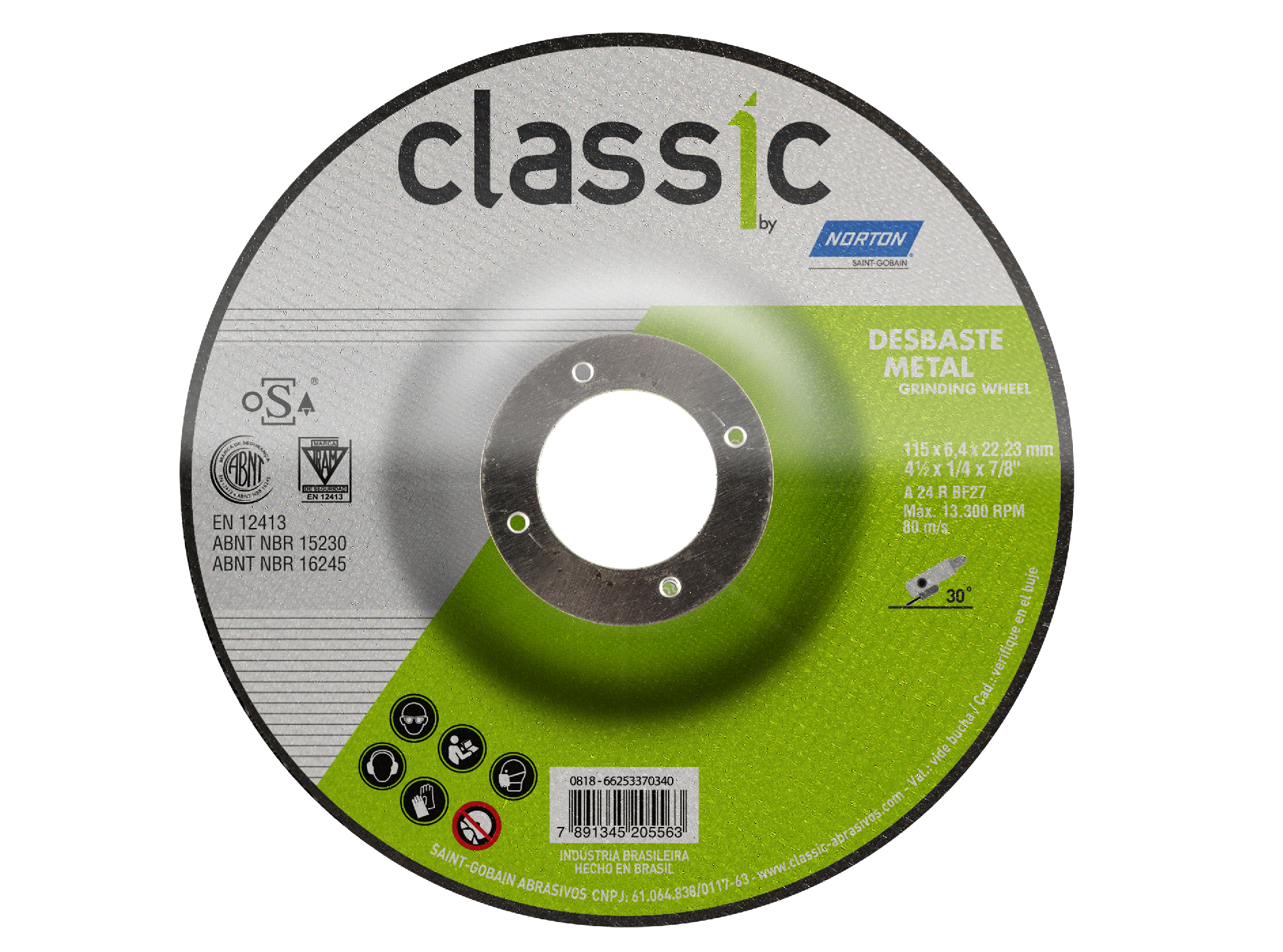  DISCO DESBASTE METAL CLASSIC 115X6.4X22.23MMX10 UN 