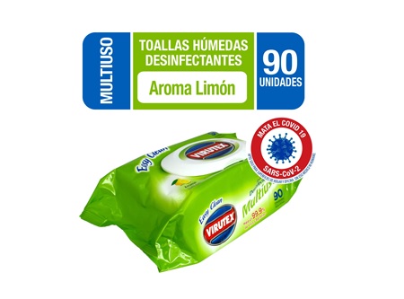  TOALLAS DESINF. VIRUTEX X 90 UN POUCH LIMON 