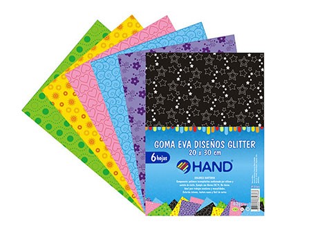  GOMA EVA 30X20 X  6 UN DISEŃO GLITTER HAND 